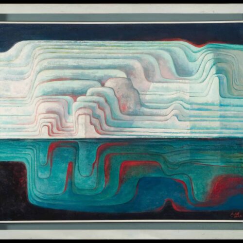 acrylic on canvas abstract art in blue and red