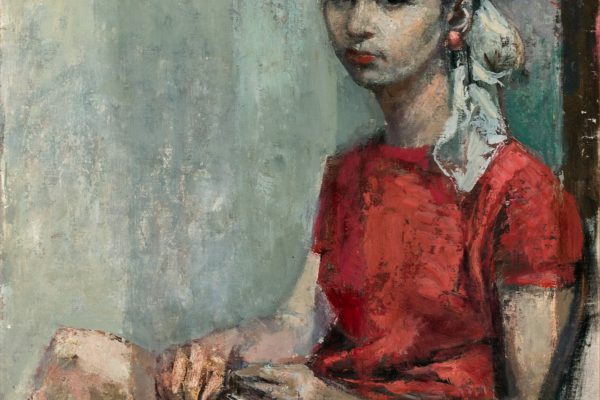 Seated Lady in Red Vest Oil on canvas 69.5x49.5cm Signed and dated, 1966 Private Collection, Malta