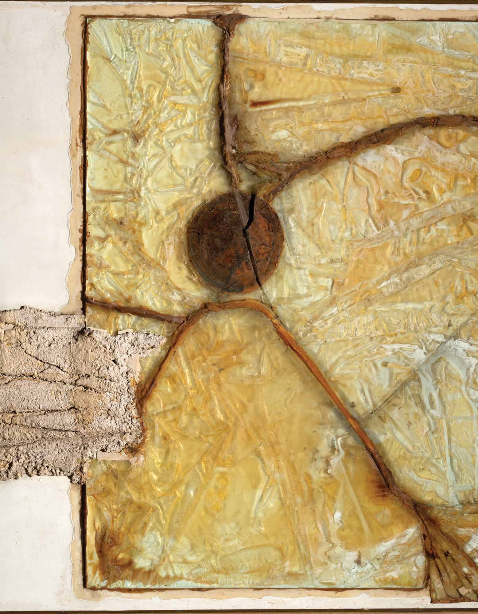 glass,impasto,brown, yellow and cement painting