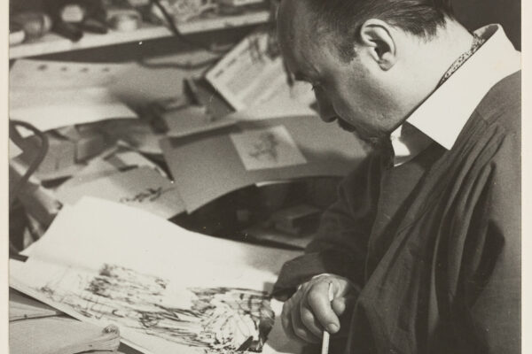 Emvin Cremona next to work, courtesy of The Cremona Family Archives
