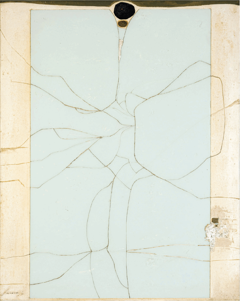 Emvin Cremona, Untitled, Signed, 1970, Glass, mortar, oil, impasto, metallic gold on canvas, 127 x 101cm, Private Collection, Malta, Photo by Lisa Attard