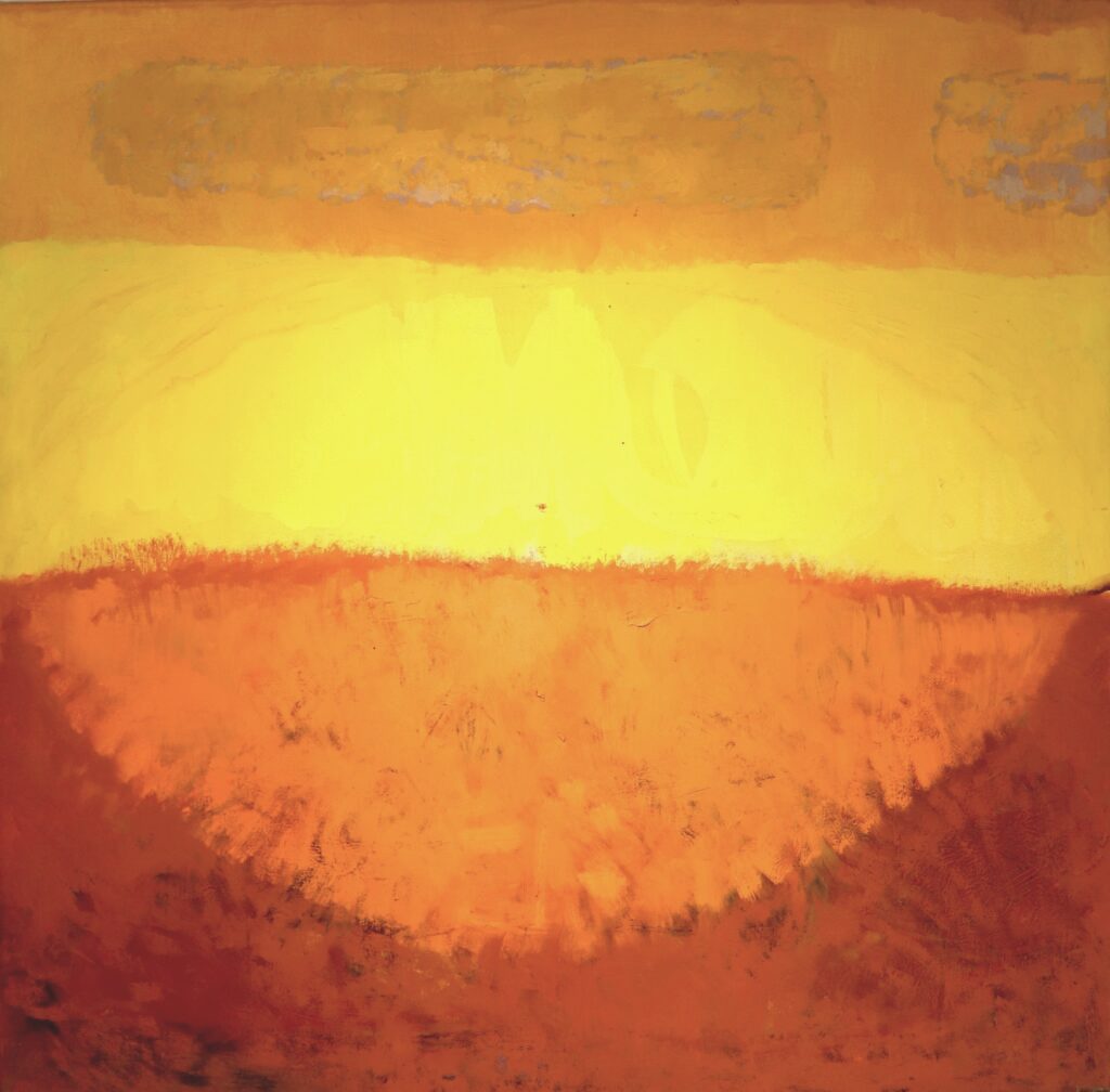 desert heat mirage-like image of sun setting in desert